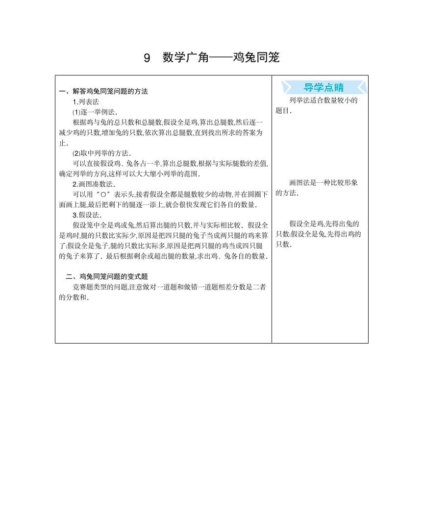 四年级数学下册9.广角---鸡兔同笼-佑学宝学科网