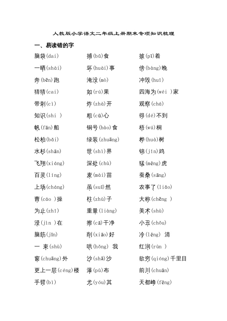 二年级语文上册期末专项知识梳理（部编）2-佑学宝学科网