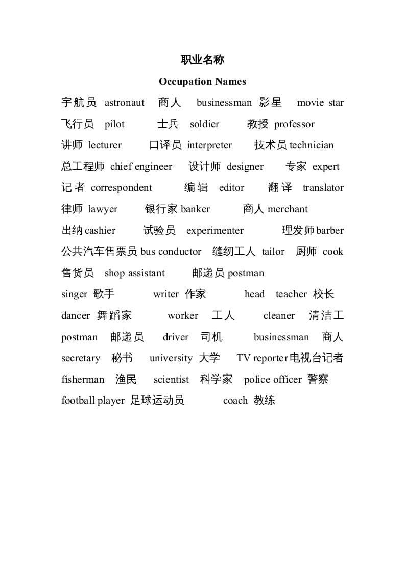 六年级英语上册常见职业名称（人教版PEP）-佑学宝学科网
