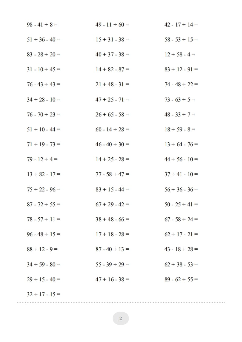 图片[2]-二年级数学上册口算题(加减混合)1000题（人教版）-佑学宝学科网