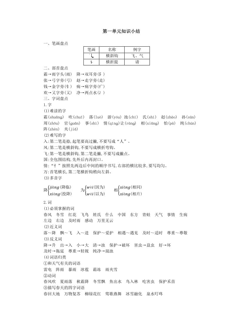 一年级语文下册第一单元知识小结-佑学宝学科网