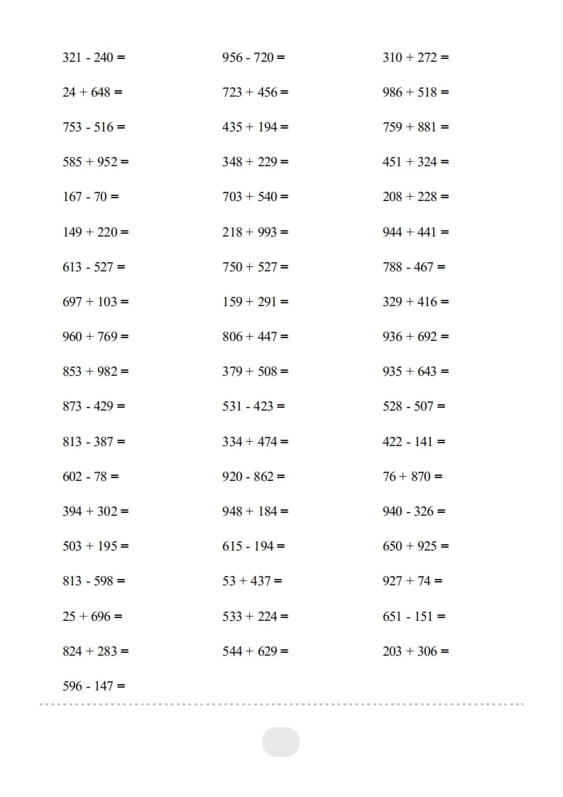 图片[2]-三年级数学上册▲口算题（万以内的加减法(二)）连打2000题（人教版）-佑学宝学科网