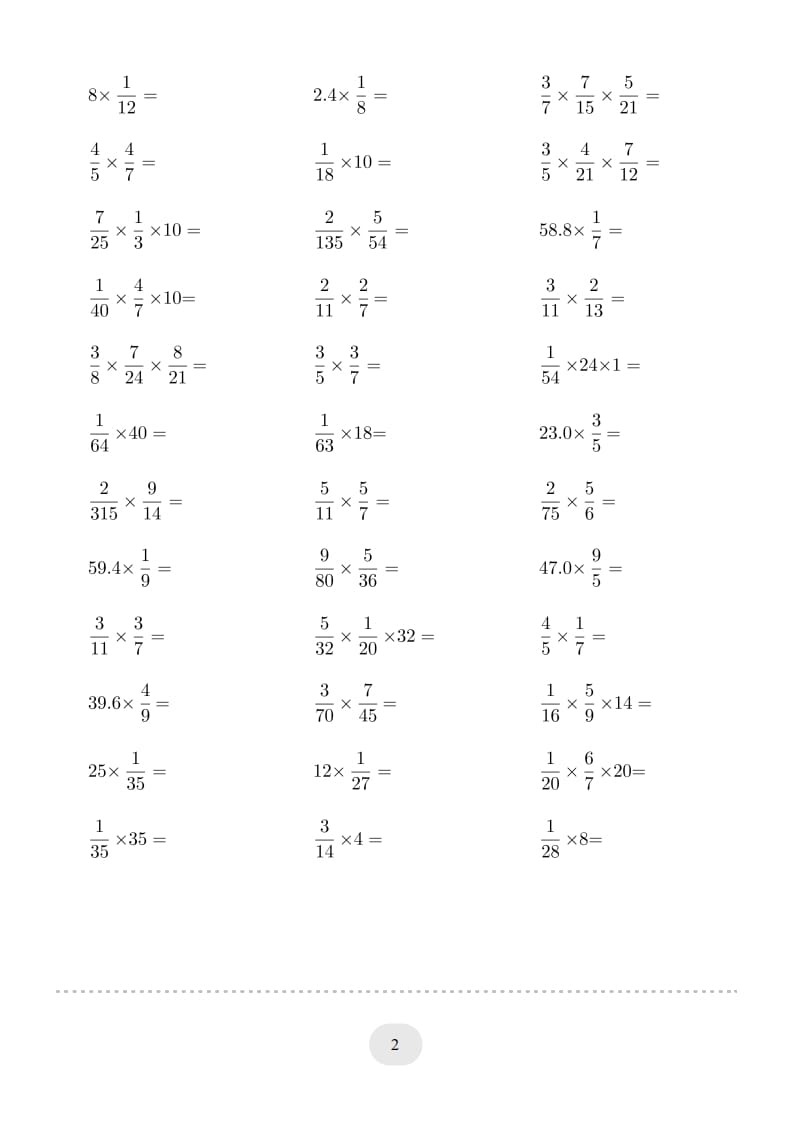 图片[2]-六年级数学上册▲口算题（分数乘法）连打版（人教版）-佑学宝学科网