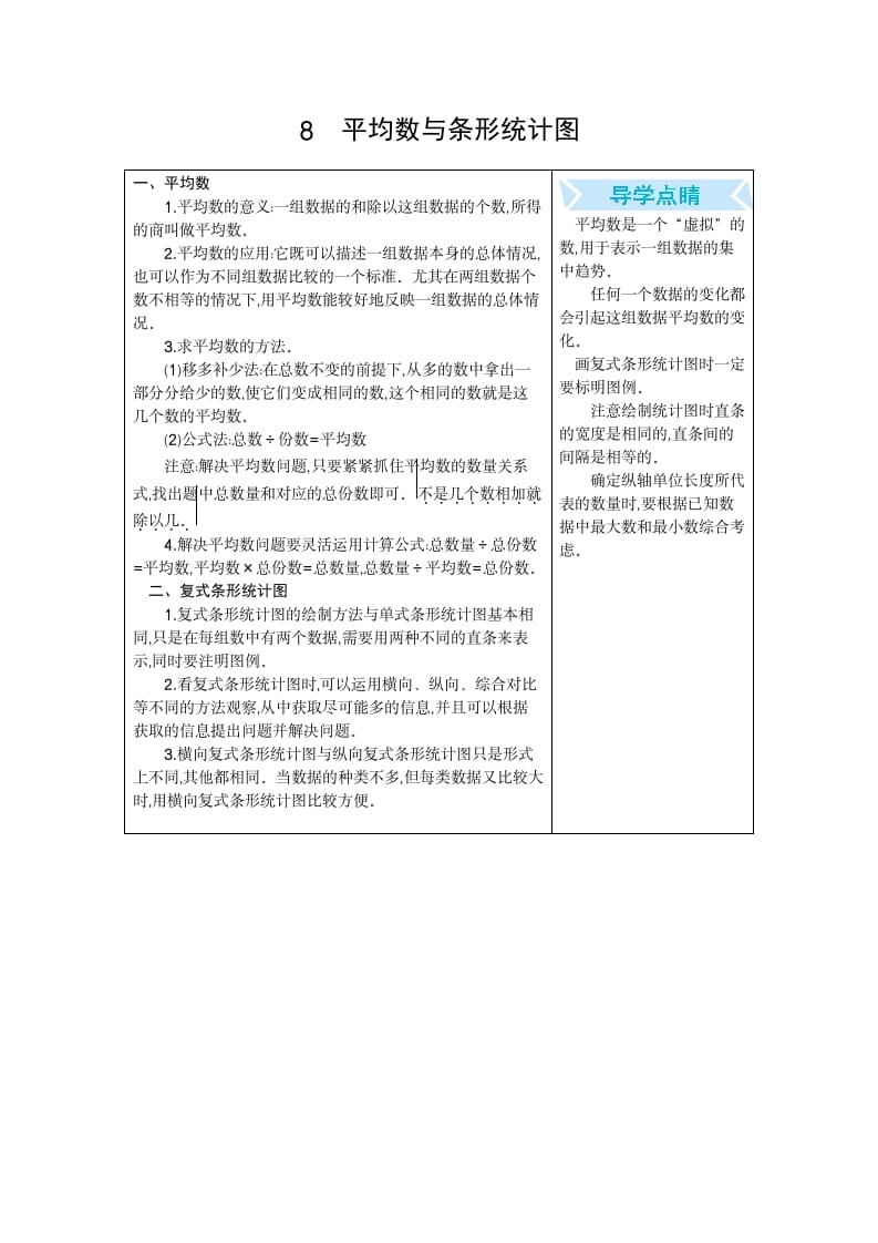 四年级数学下册8.平均数和条形统计图-佑学宝学科网