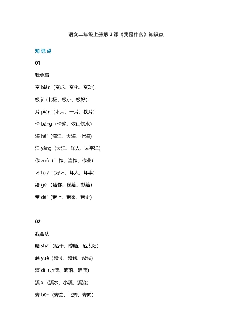 二年级语文上册2第2课《我是什么》知识点（部编）-佑学宝学科网