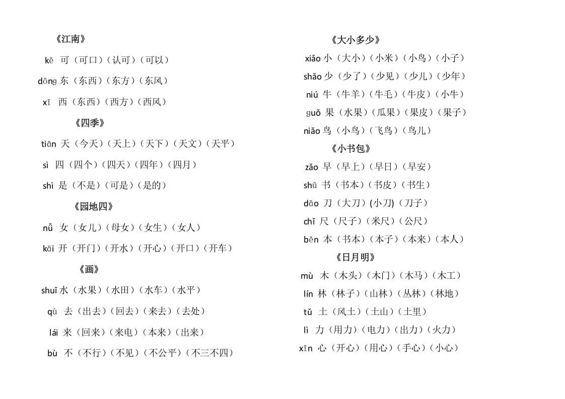 图片[2]-一年级语文上册上写字表生字组词（部编版）-佑学宝学科网