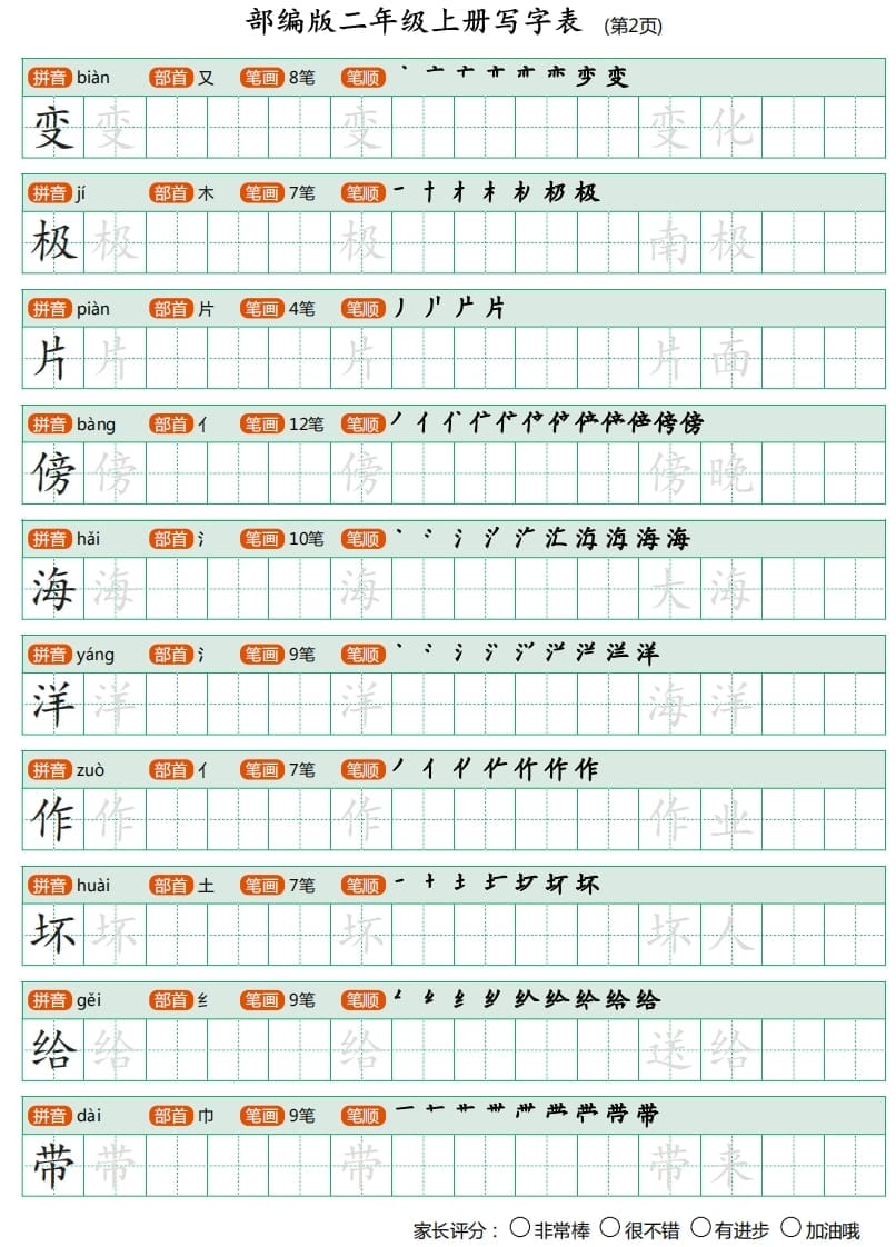 图片[2]-二年级语文上册写字表（25页）PDF（部编）-佑学宝学科网