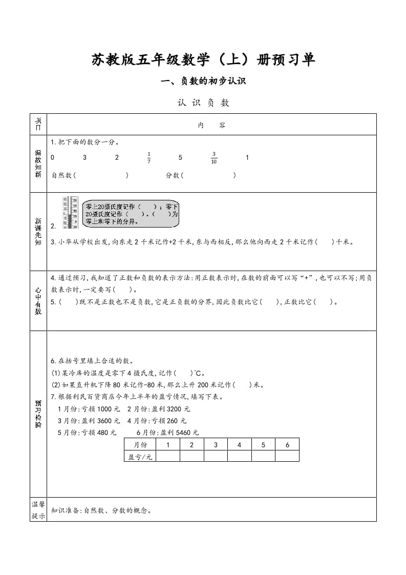 五年级数学上册苏教版预习单（苏教版）-佑学宝学科网