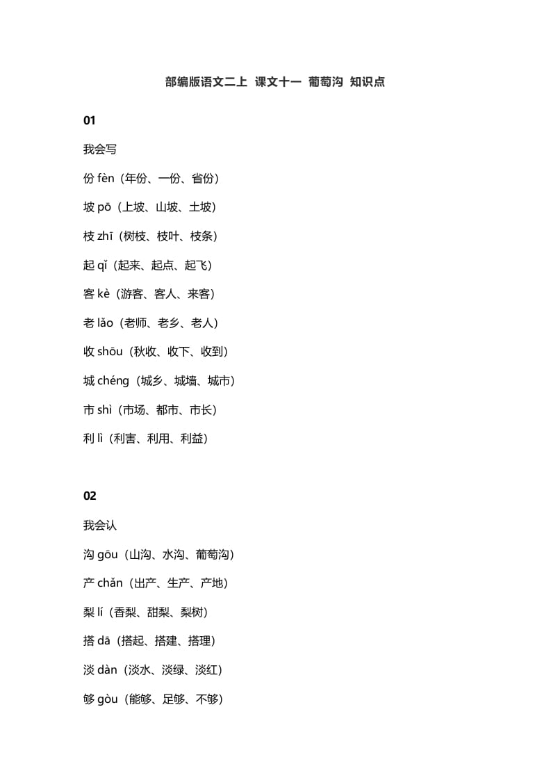 二年级语文上册15二上课文十一葡萄沟知识点（部编）-佑学宝学科网