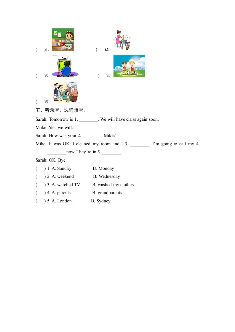 图片[2]-六年级英语下册同步听力训练-Unit2LastweekendPartA人教PEP版-佑学宝学科网