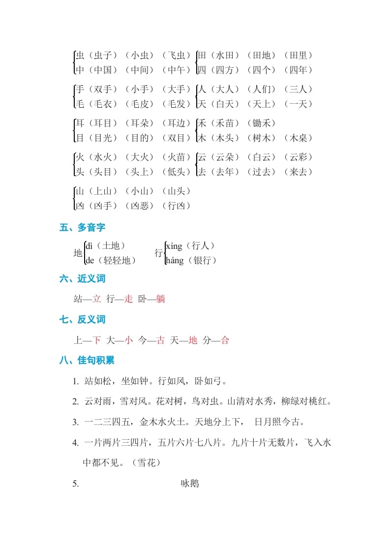 图片[2]-一年级语文上册第1单元基础知识必记（部编版）-佑学宝学科网