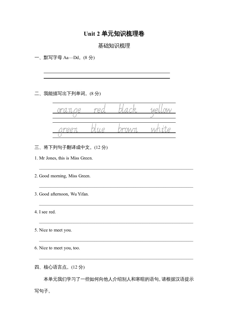 三年级英语上册Unit2单元知识梳理卷（人教PEP）-佑学宝学科网