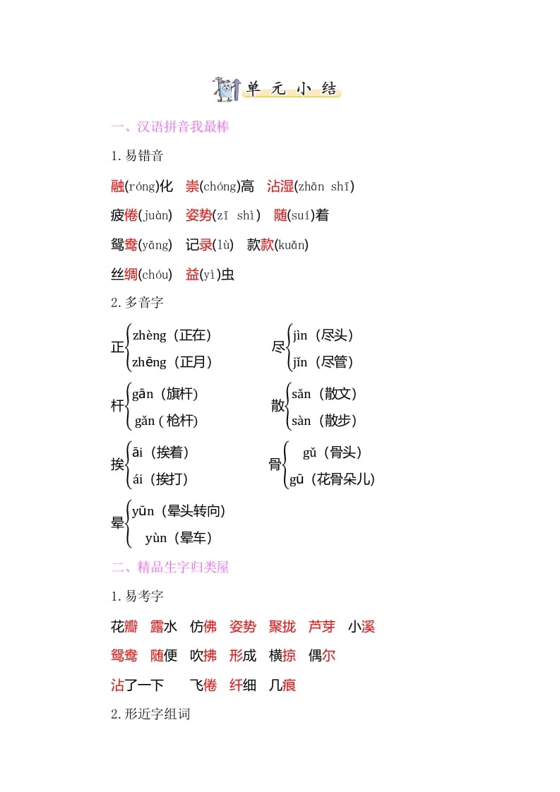 三年级语文下册知识小结-第一单元-佑学宝学科网