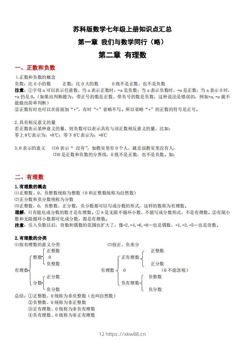 1.苏科版数学七年级上册知识点总结-佑学宝学科网