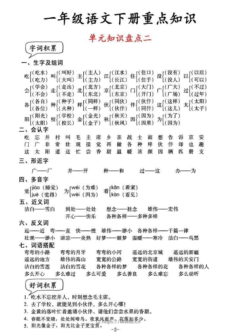 图片[2]-一年级语文单元知识盘点-佑学宝学科网