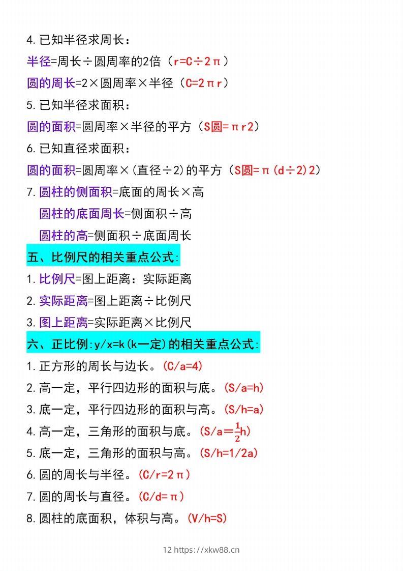 图片[2]-六年级下册数学必背重点公式汇总-佑学宝学科网