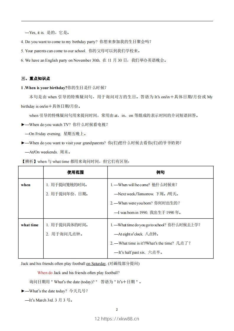 图片[2]-人教版英语七年级上Unit8Whenisyourbirthday？知识点_-佑学宝学科网