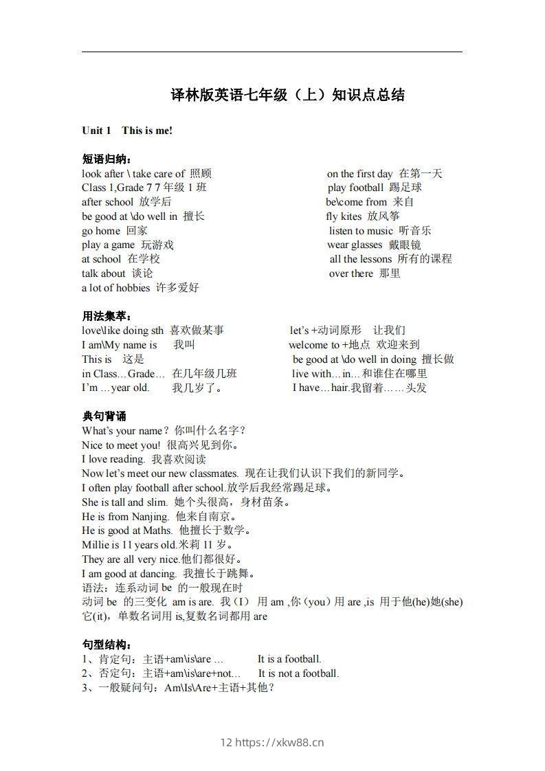 译林版英语七年级上册单元知识点总结(1)-佑学宝学科网