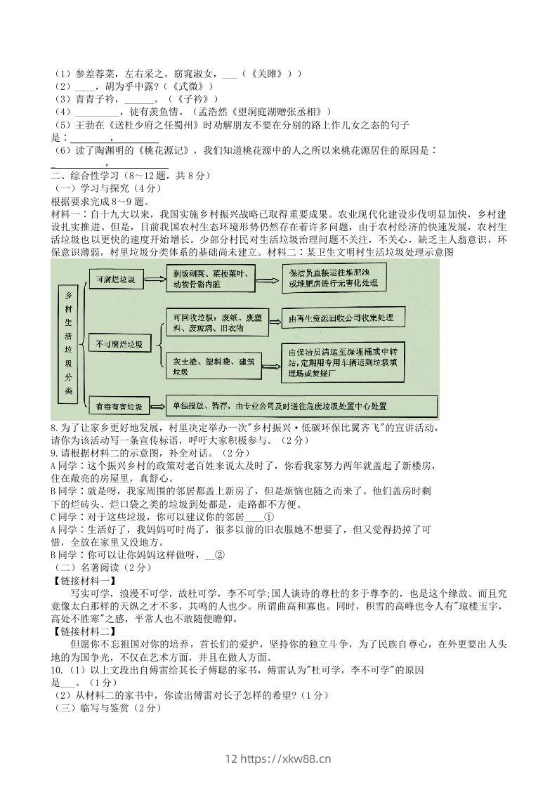 图片[2]-2021-2022学年云南省昭通市绥江县八年级下学期期中语文试题及答案(Word版)-佑学宝学科网