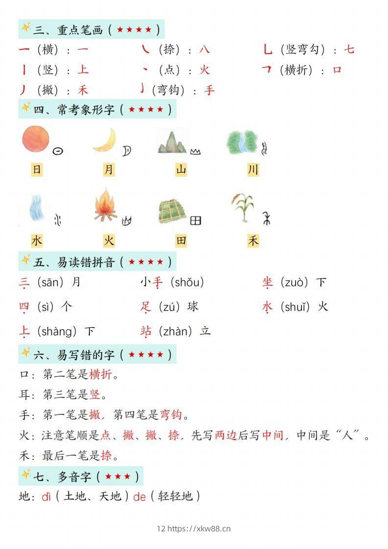 图片[2]-24新版一年级语文上册1-2单元知识点汇总-佑学宝学科网