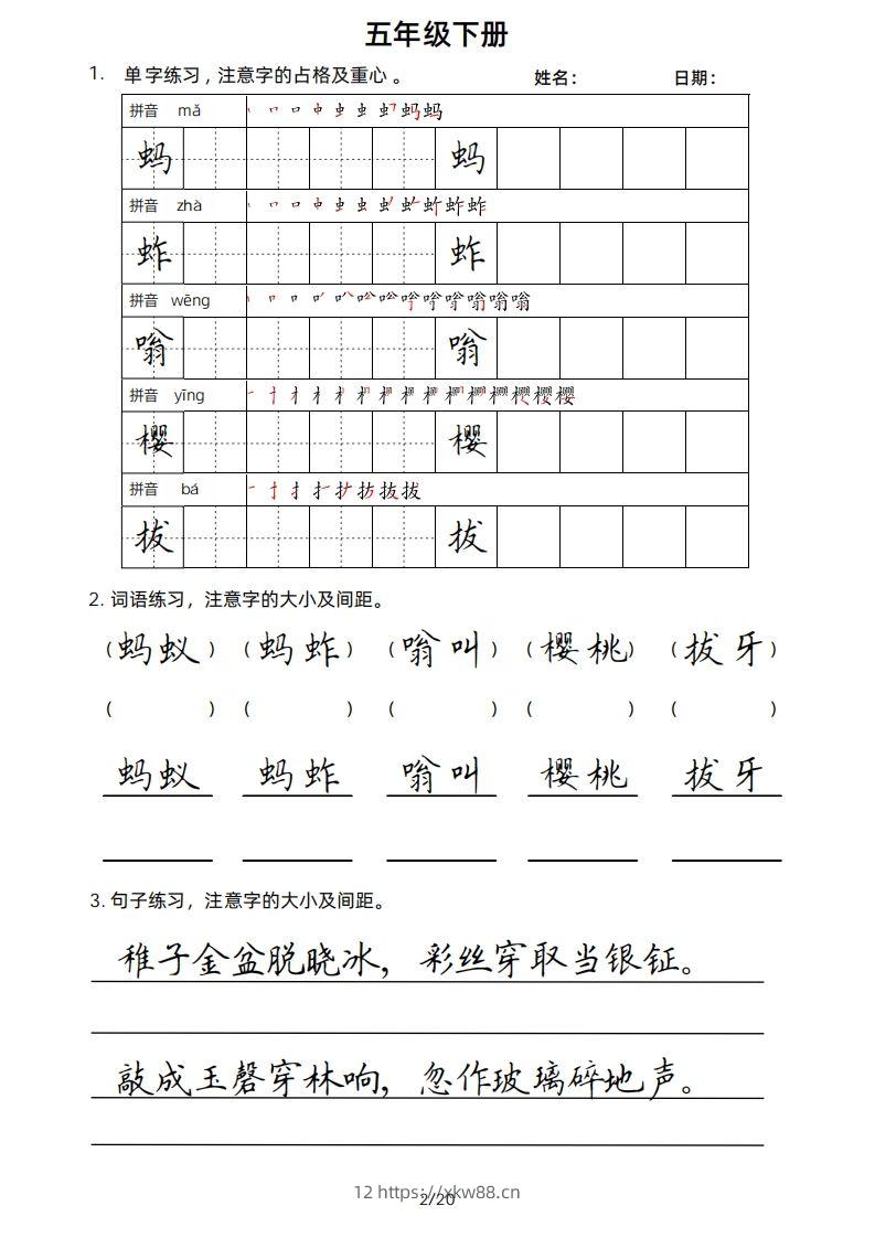 图片[2]-5年级下楷书-佑学宝学科网