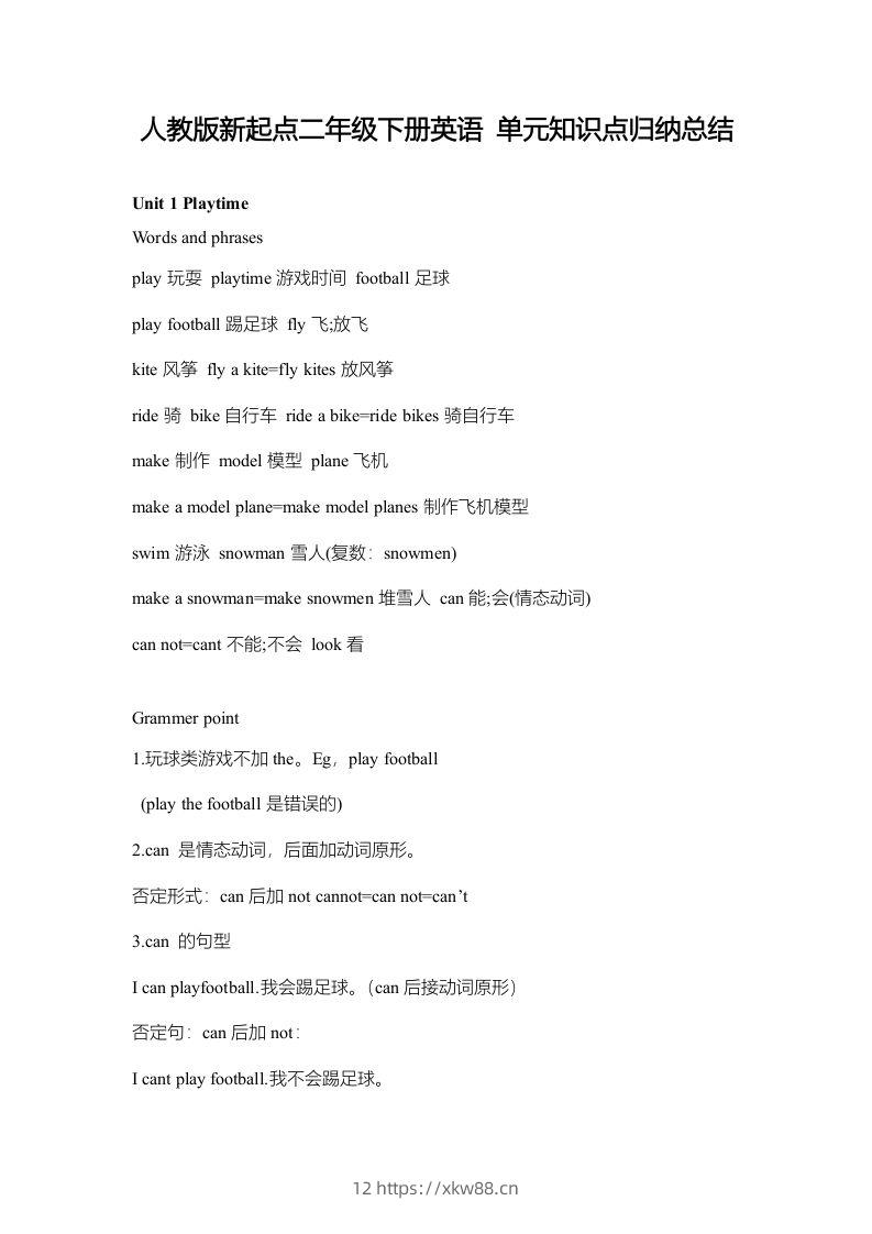 二年级英语下册新起点sl版2单元知识点归纳总结（人教版）-佑学宝学科网