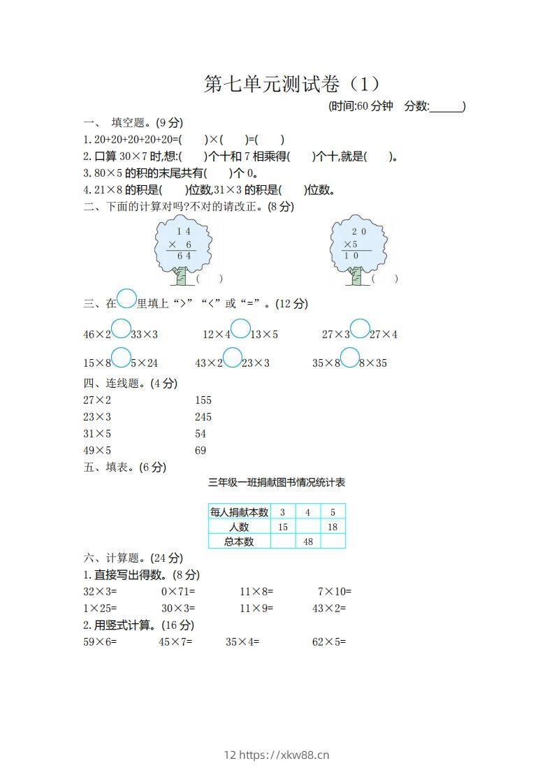 二（下）青岛版数学第七单元检测卷.1（54制）-佑学宝学科网