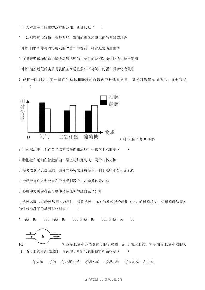 图片[2]-2020-2021学年湖南省常德市澧县八年级下学期期末生物试题及答案(Word版)-佑学宝学科网