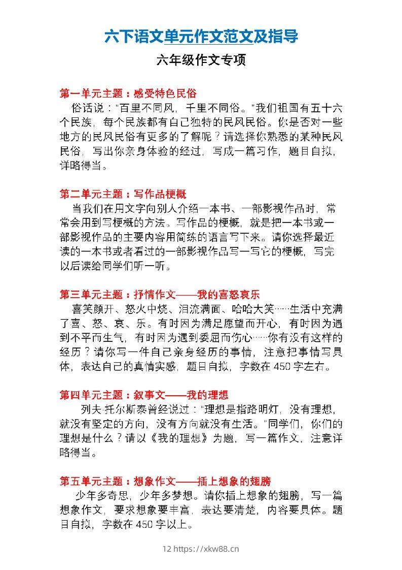 6年级下册语文作文专项练习(含范文)-佑学宝学科网