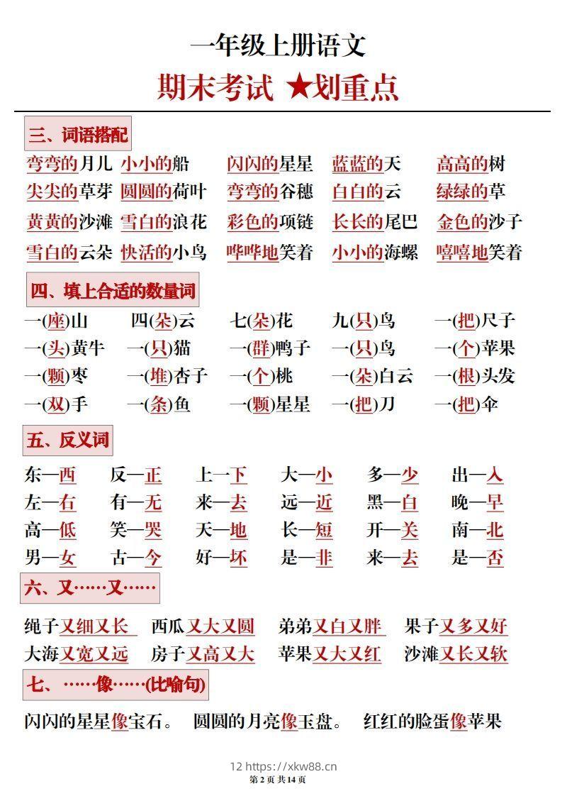 图片[2]-一年级上册语文期末考试划重点-佑学宝学科网