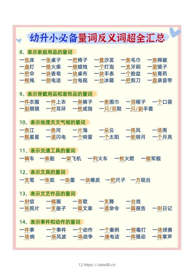 图片[2]-幼小衔接必备量词反义词汇总-佑学宝学科网
