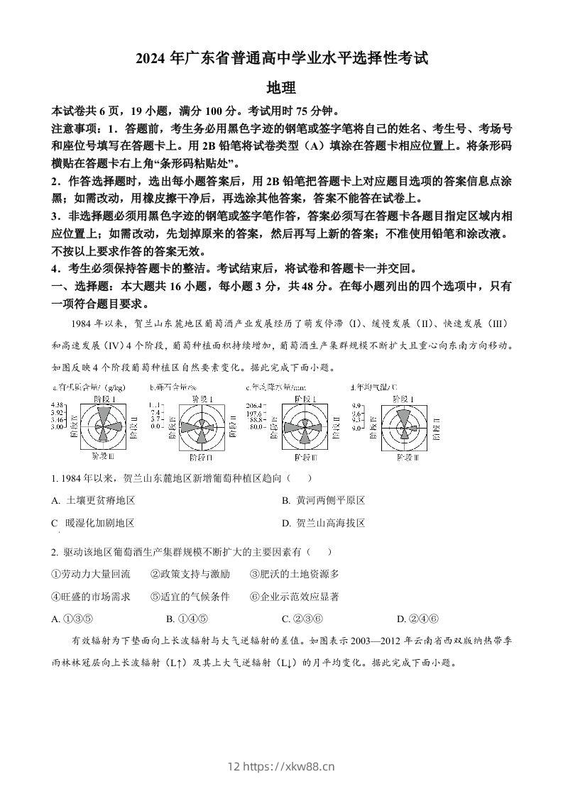 2024年高考地理试卷（广东）（空白卷）-佑学宝学科网
