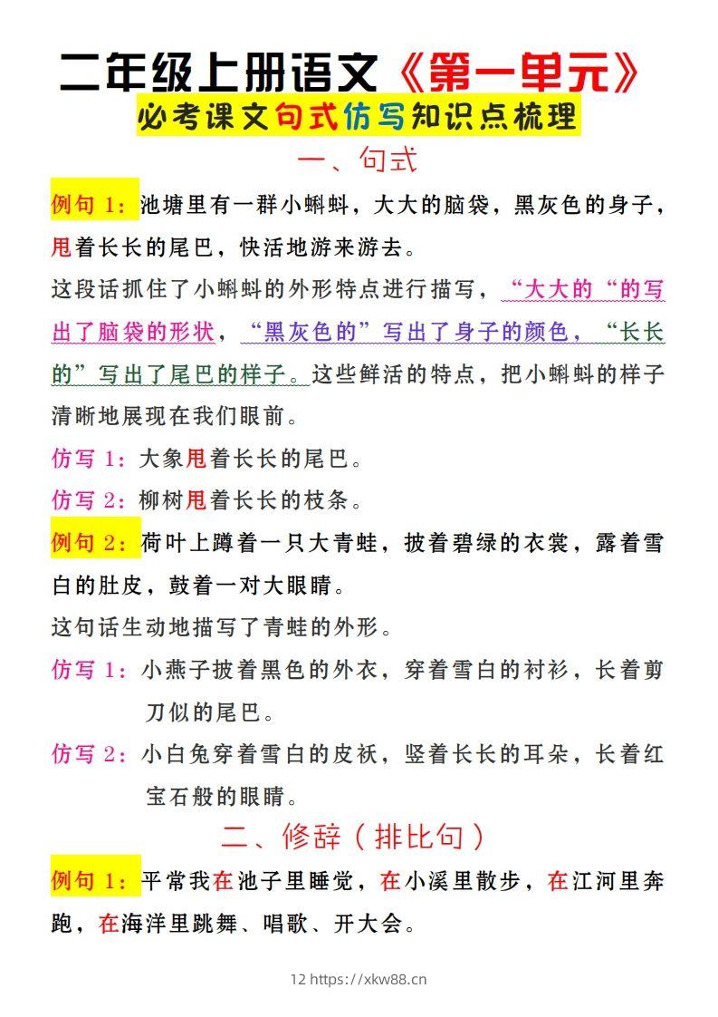 二上语文《第一单元》必考仿写句子-佑学宝学科网