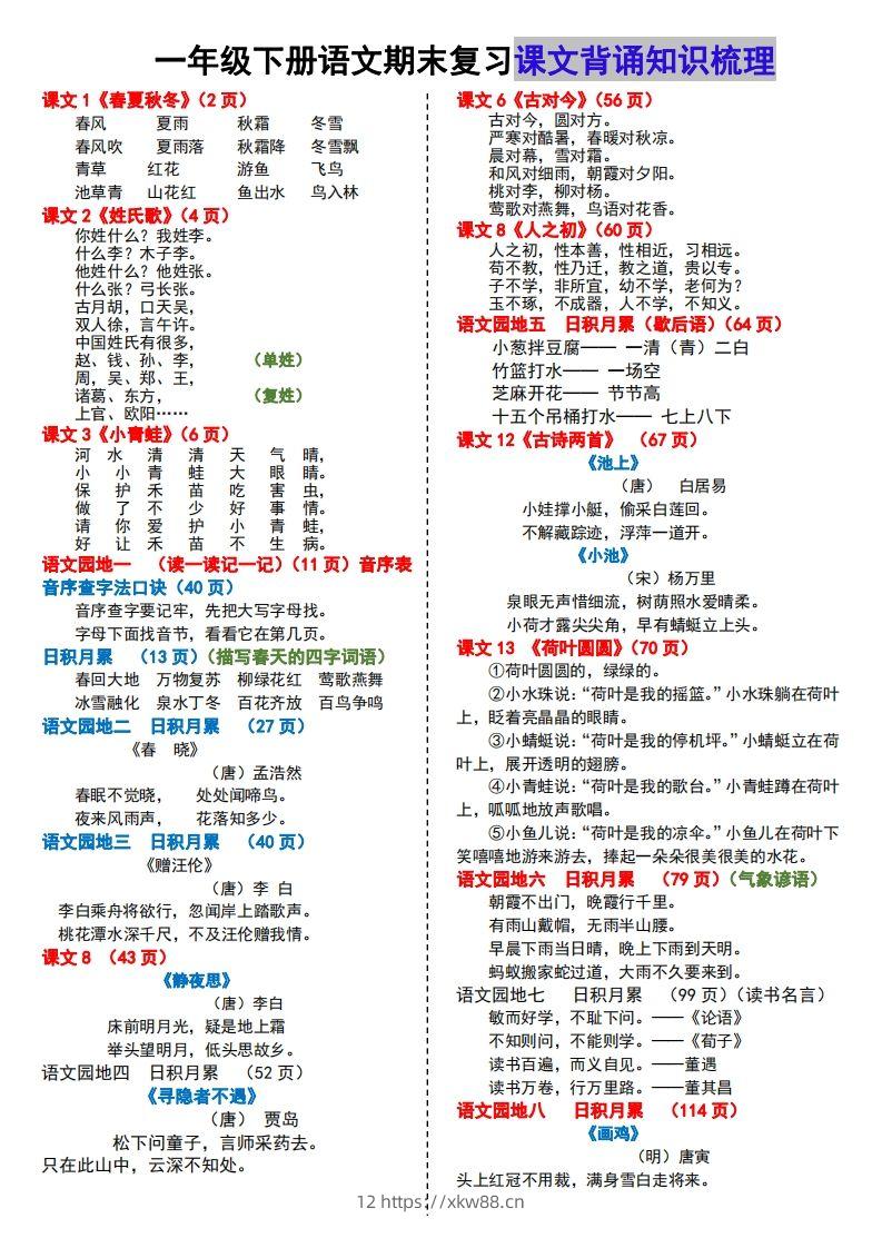 【课文背诵知识梳理】期末复习-佑学宝学科网