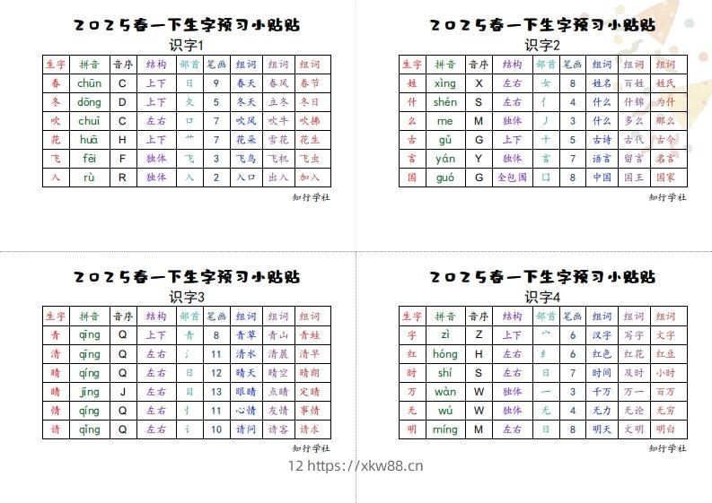 25一下语文生字【预习】小贴贴-佑学宝学科网