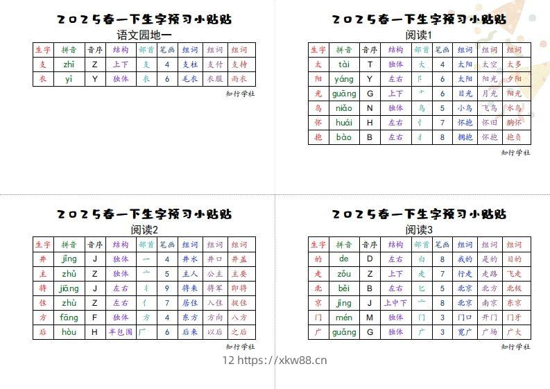 图片[2]-25一下语文生字【预习】小贴贴-佑学宝学科网