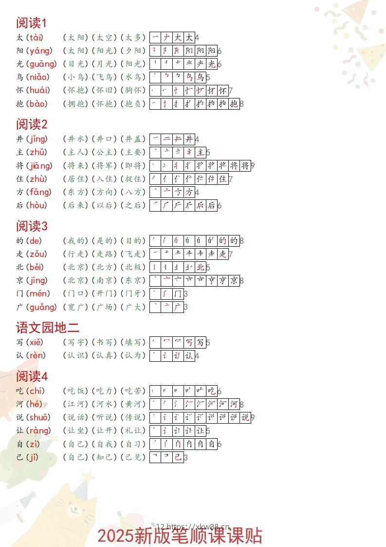 图片[2]-2025春一年级语文新版笔顺课课贴-佑学宝学科网