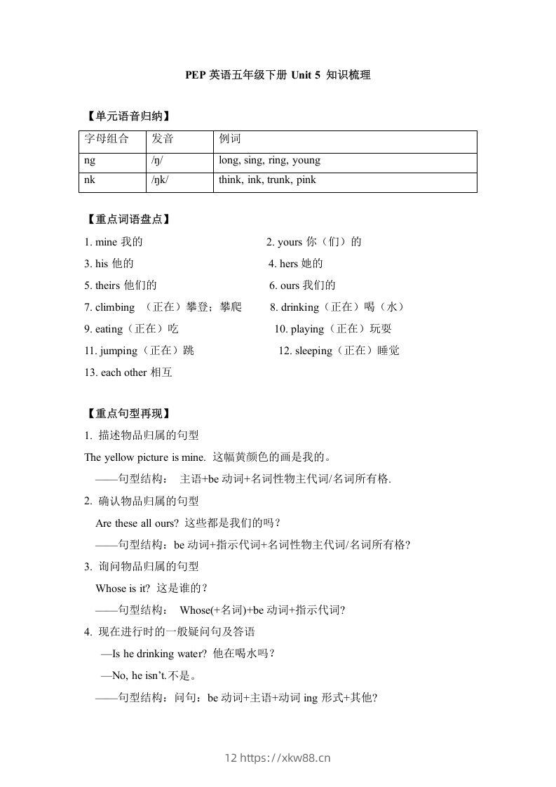 五年级英语下册单元知识梳理-Unit5Whosedogisit（人教PEP版）-佑学宝学科网