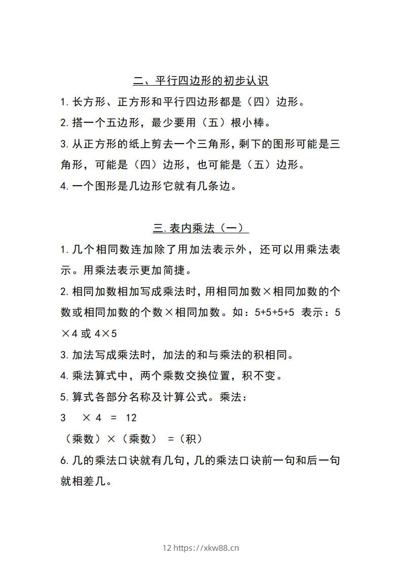 图片[2]-二上苏教数学知识点重点汇总-佑学宝学科网