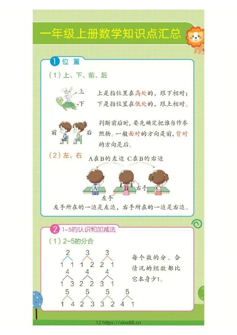 ❤一年级上册数学知识点汇总RJ-佑学宝学科网
