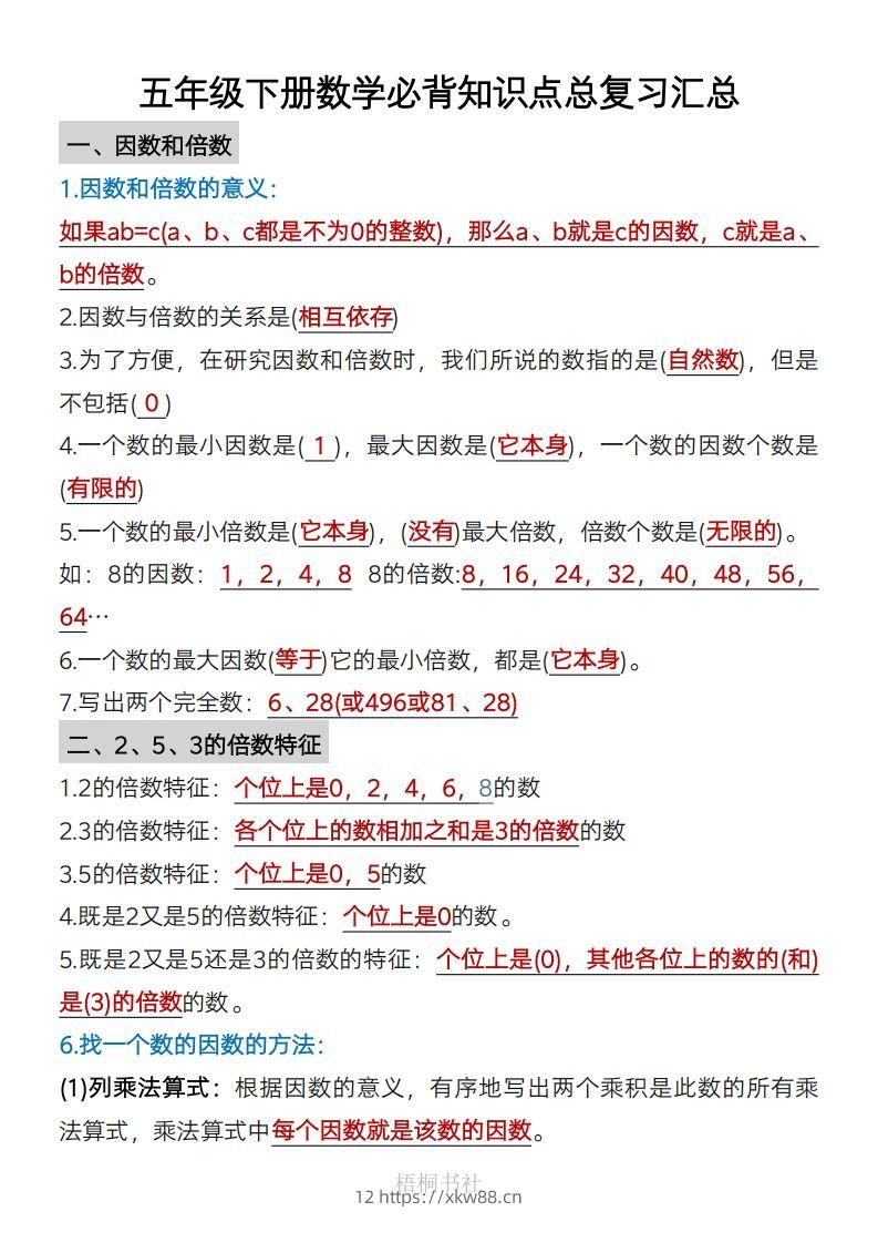 数学五年级下册必背知识点汇总-佑学宝学科网
