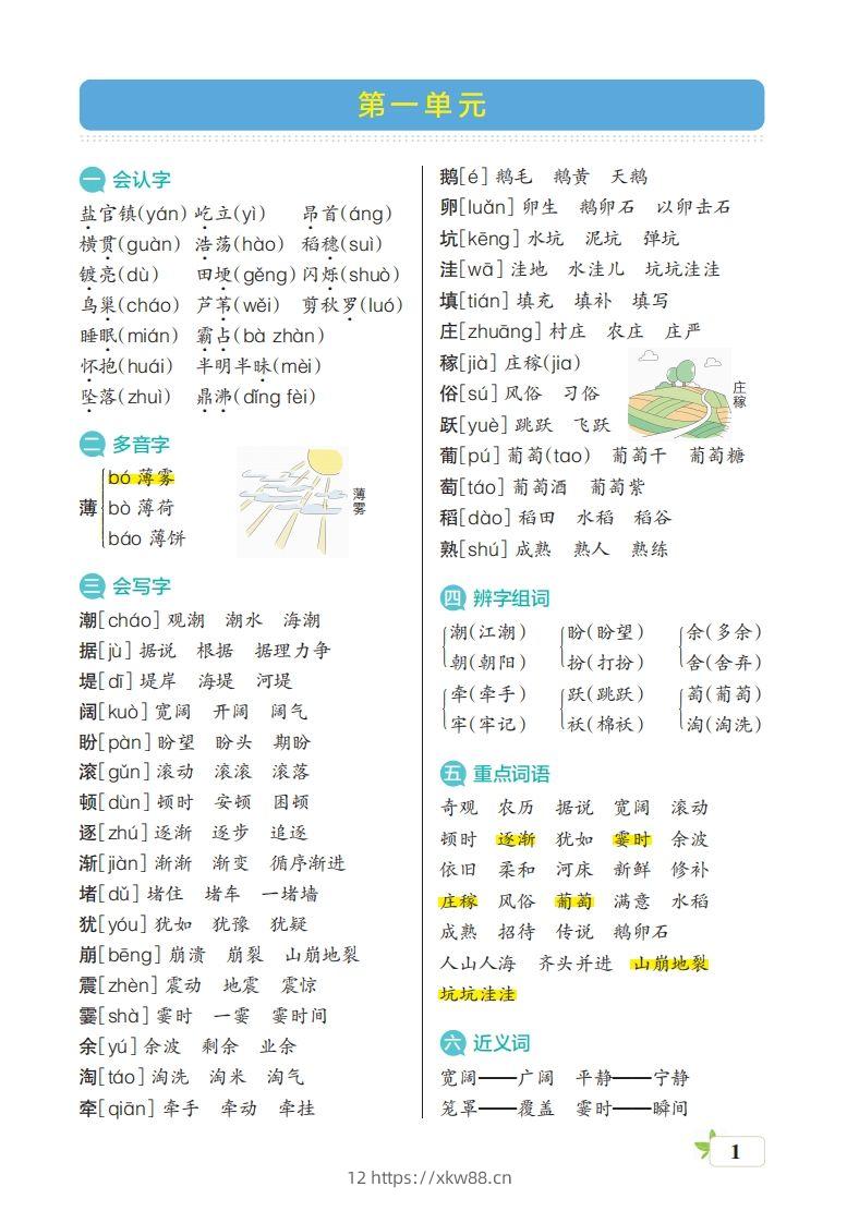 四（上）语文期末（核心考点梳理）-佑学宝学科网