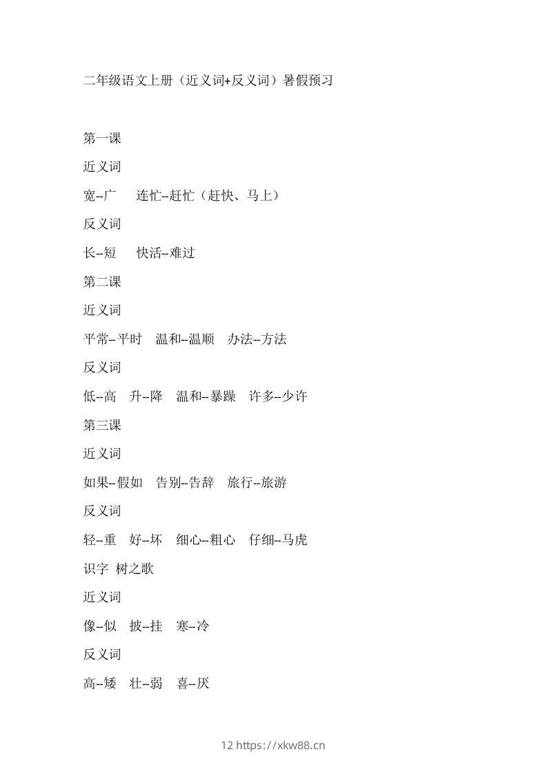 二上语文近反义词汇总-佑学宝学科网
