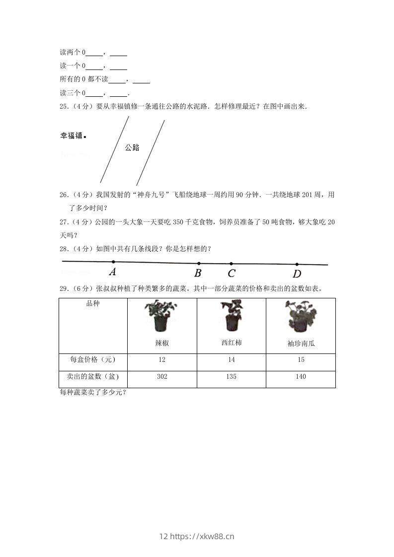 图片[3]-2020-2021学年山东省枣庄市山亭区四年级上学期期中数学真题及答案(Word版)-佑学宝学科网