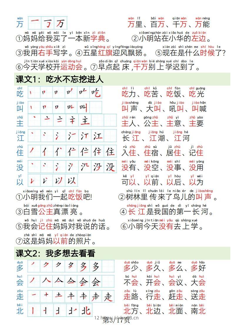 图片[3]-1.19一年级语文下册写字表笔画笔顺组词造句-佑学宝学科网
