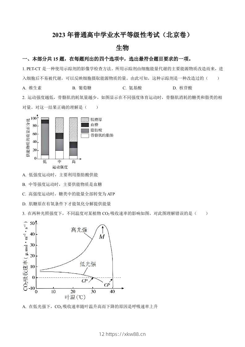 2023年高考生物试卷（北京）（空白卷）-佑学宝学科网