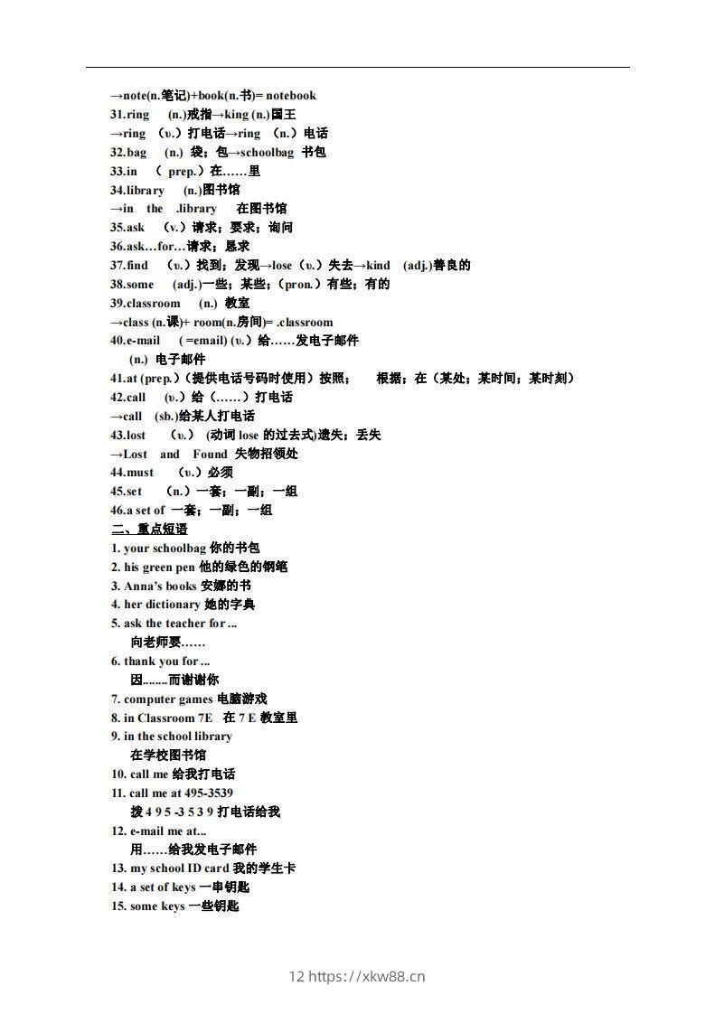 图片[2]-3.人教版七年级上英语Unit3复习提纲-佑学宝学科网