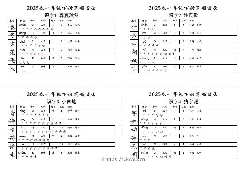 【笔顺小贴贴】一下语文最终版生字预习-佑学宝学科网