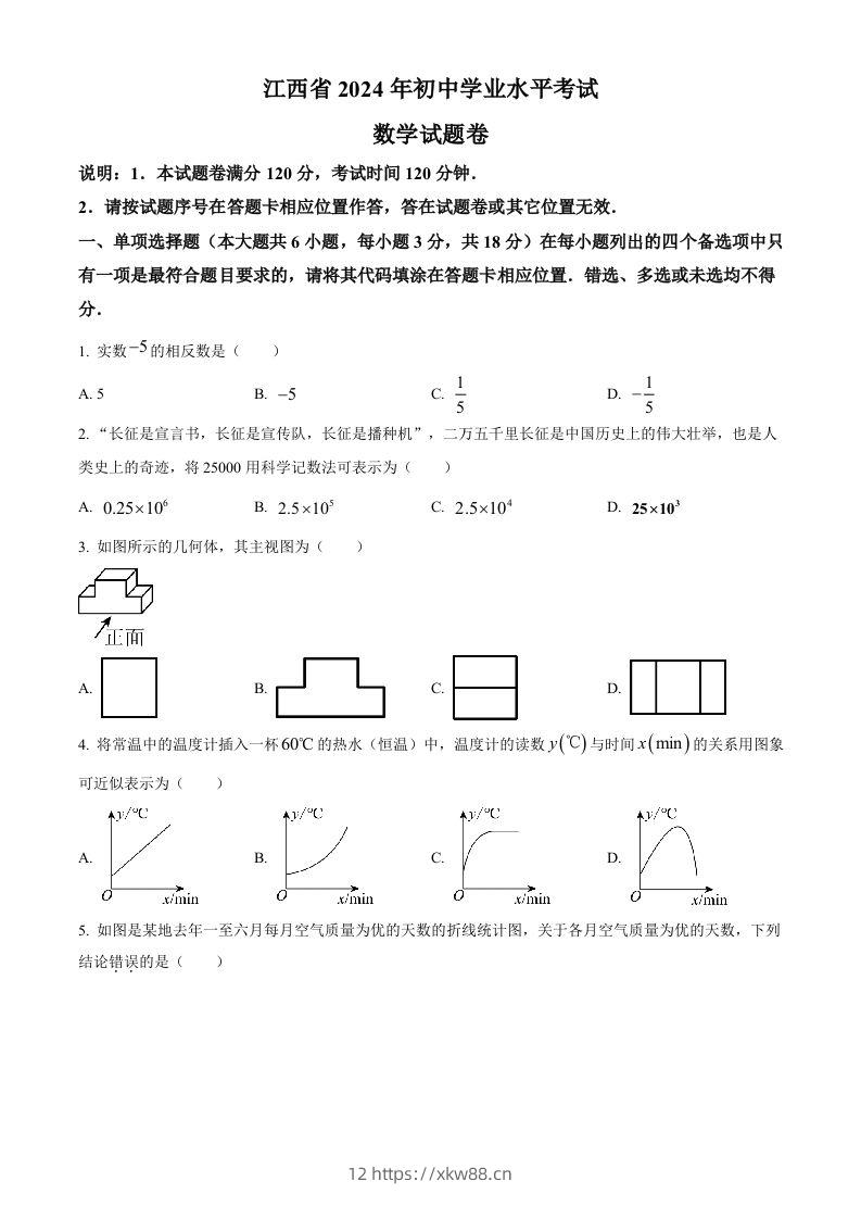 2024年江西省中考数学试题（空白卷）-佑学宝学科网