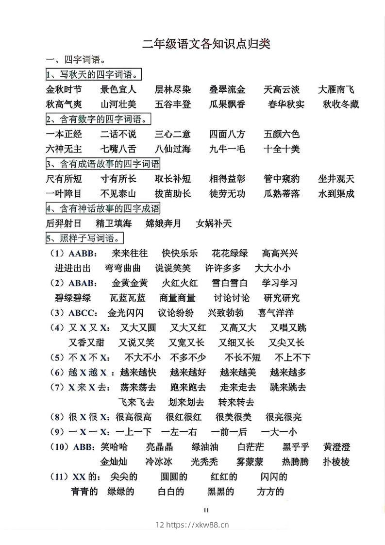 二年级语文上册各知识点归类-佑学宝学科网